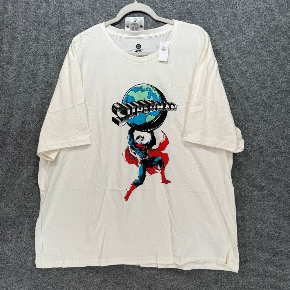 DC Comics Superman Tshirt Mens XXL Cream Lifting Globe Graphic Tee NEW